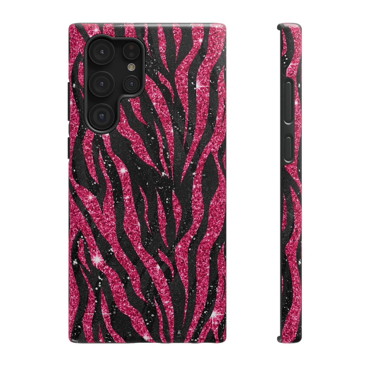Pink Glitter Zebra protective phone case for Samsung Galaxy S22 Ultra, glossy finish