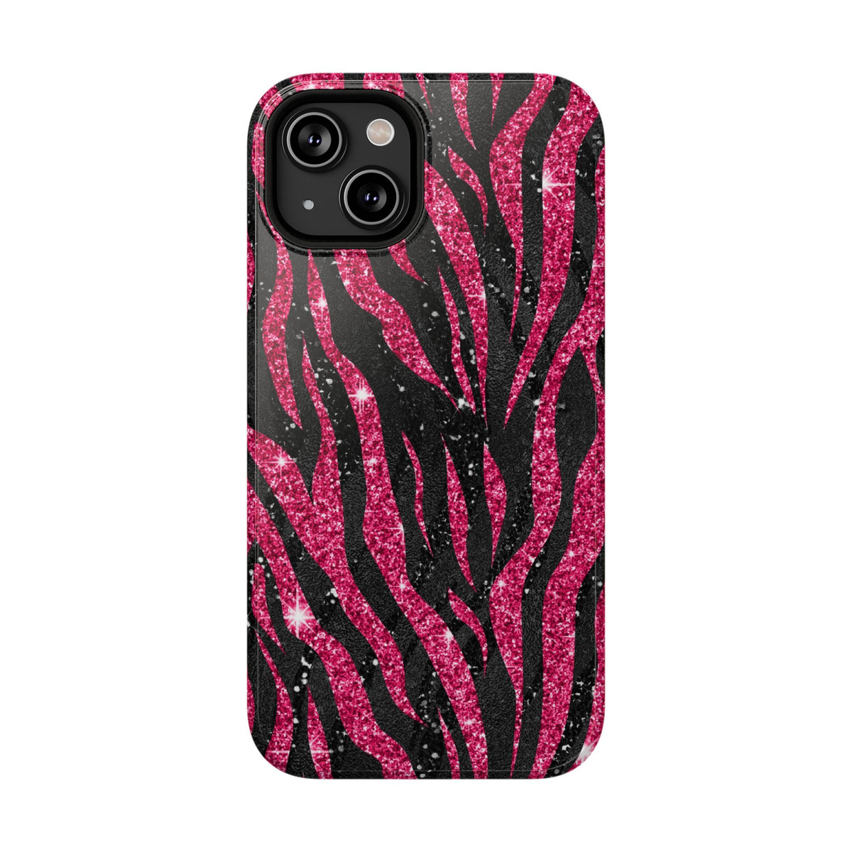 Pink Glitter Zebra protective phone case for iPhone 14, glossy finish