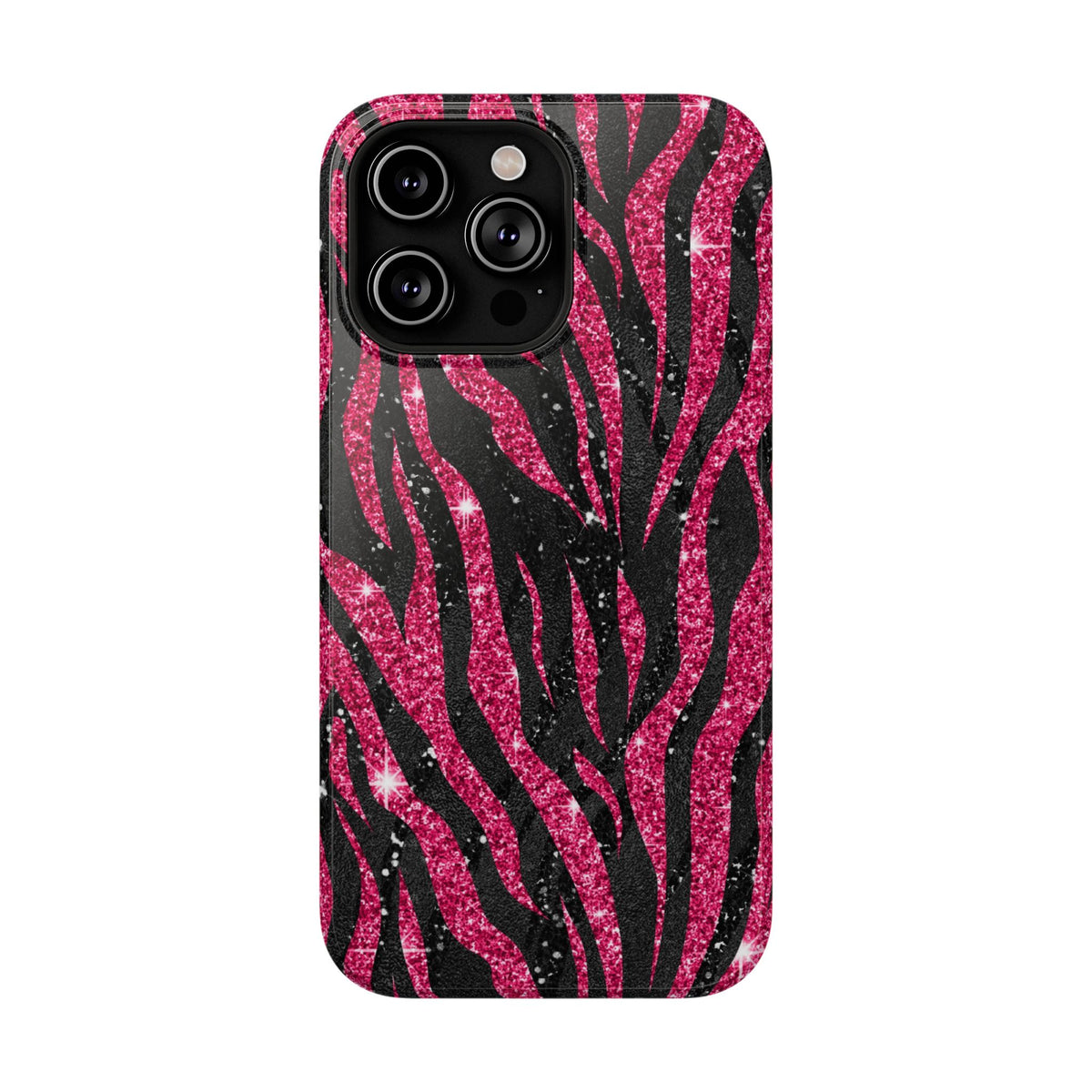 Pink Glitter Zebra protective phone case for iPhone 14 Pro Max, glossy finish