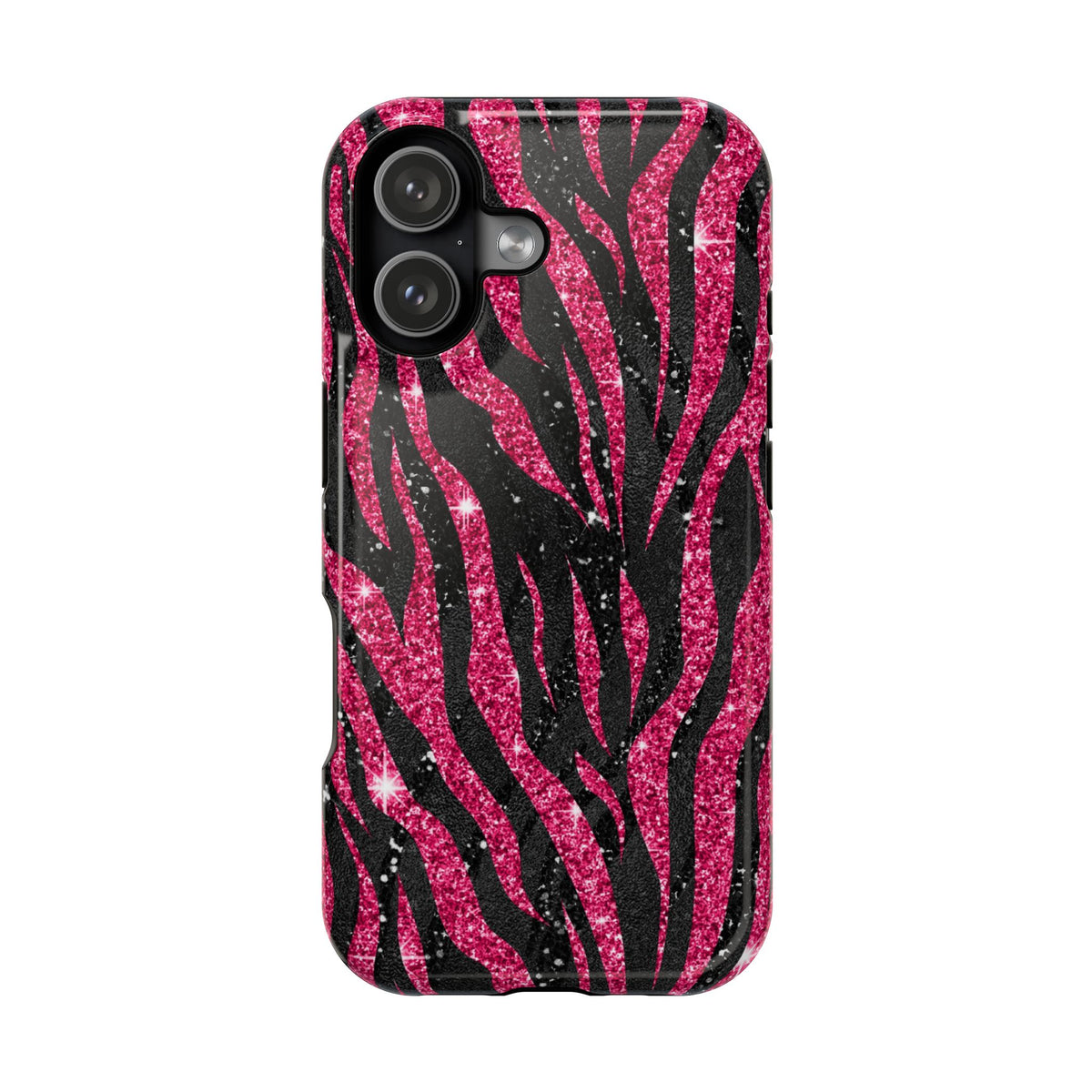 Pink Glitter Zebra protective phone case for iPhone 17, glossy finish
