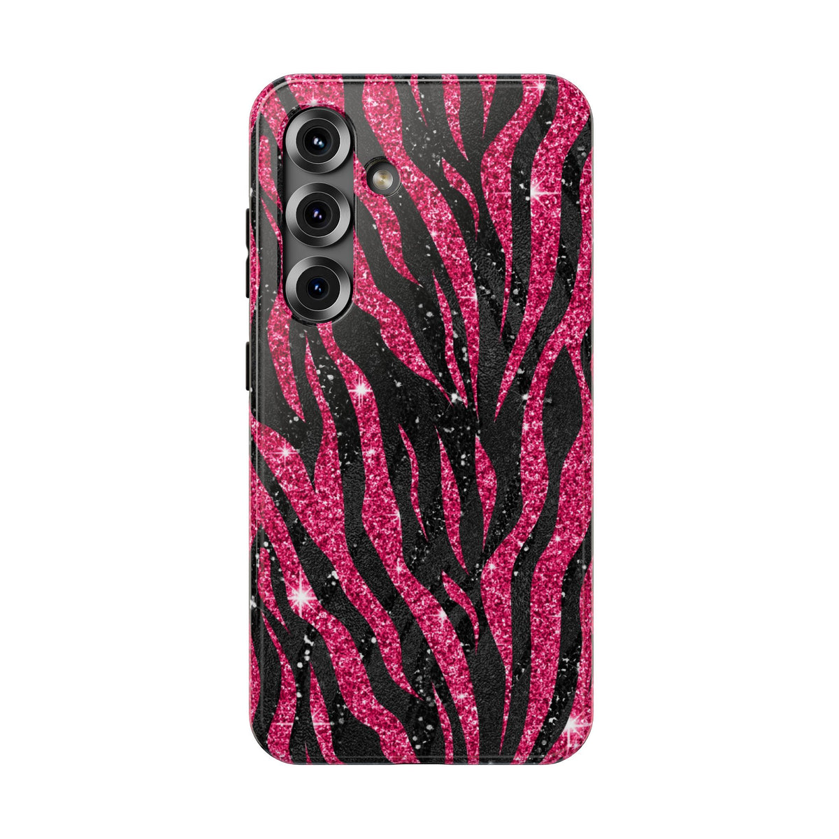 Pink Glitter Zebra protective phone case for Samsung Galaxy S25, glossy finish