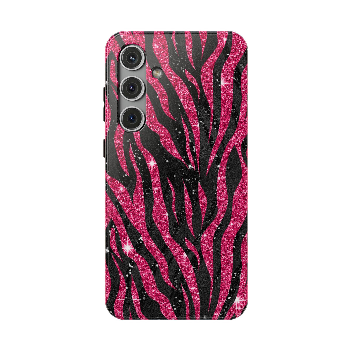 Pink Glitter Zebra protective phone case for Samsung Galaxy S24 Plus, glossy finish
