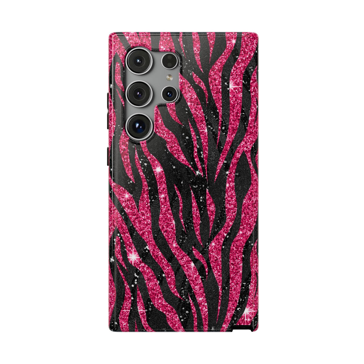 Pink Glitter Zebra protective phone case for Samsung Galaxy S24 Ultra, glossy finish