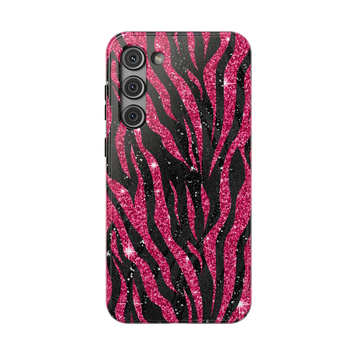 Pink Glitter Zebra protective phone case for Samsung Galaxy S23 Plus, glossy finish