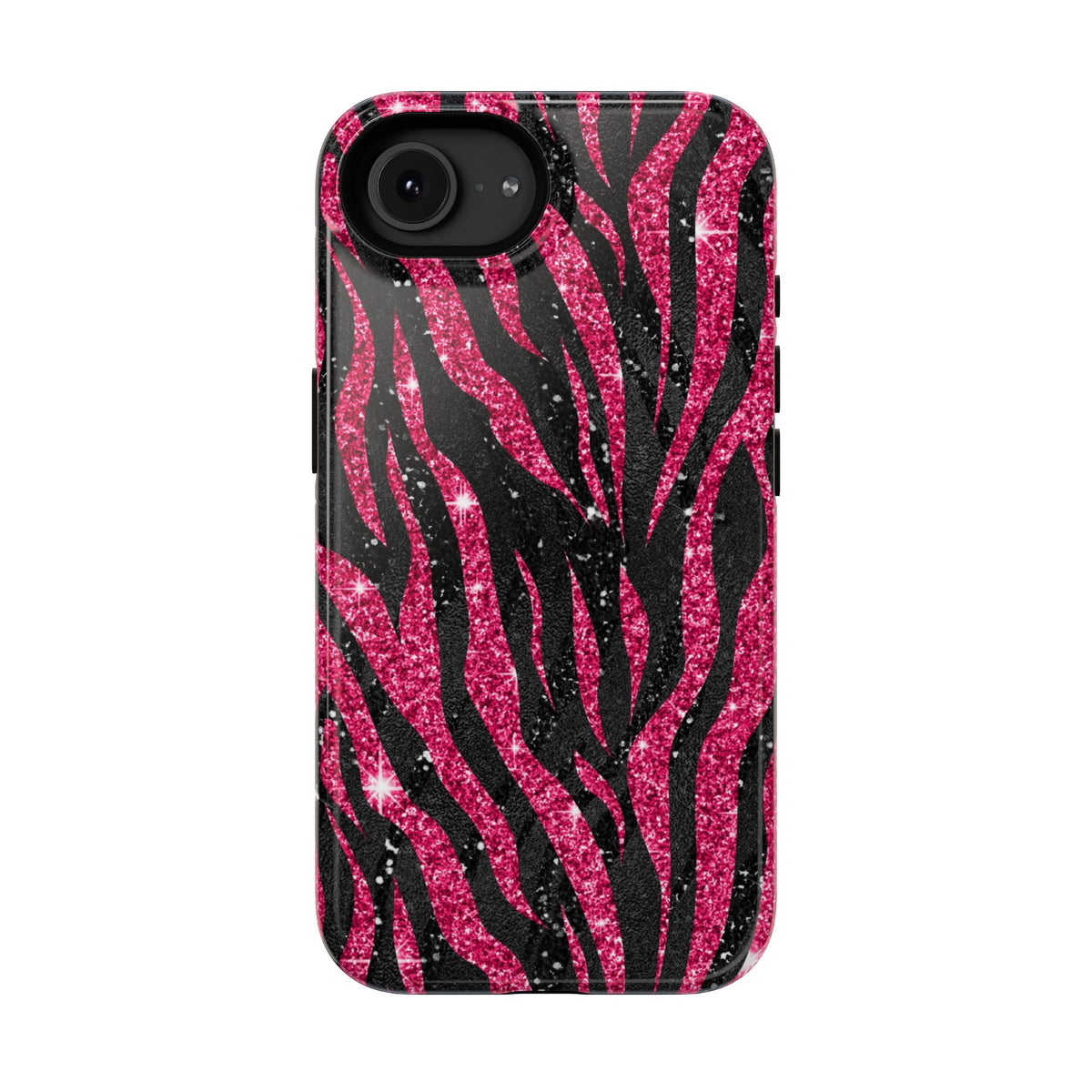 Pink Glitter Zebra protective phone case for iPhone 16e, glossy finish