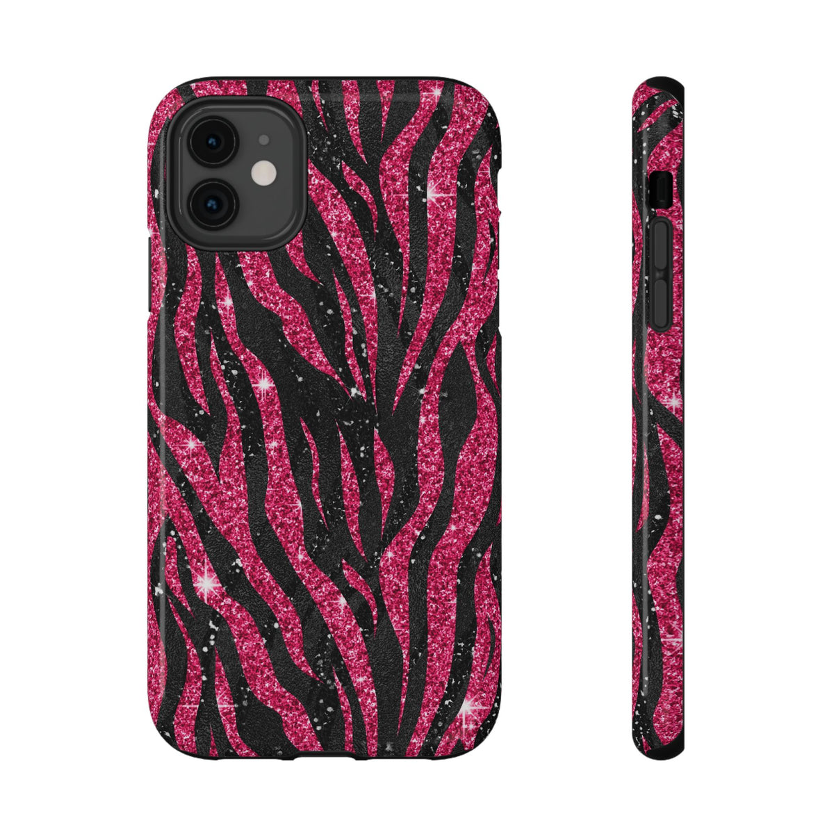 Pink Glitter Zebra protective phone case for iPhone 11, glossy finish