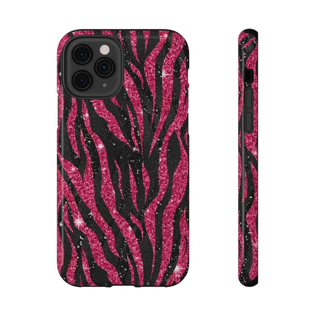 Pink Glitter Zebra protective phone case for iPhone 11 Pro, glossy finish