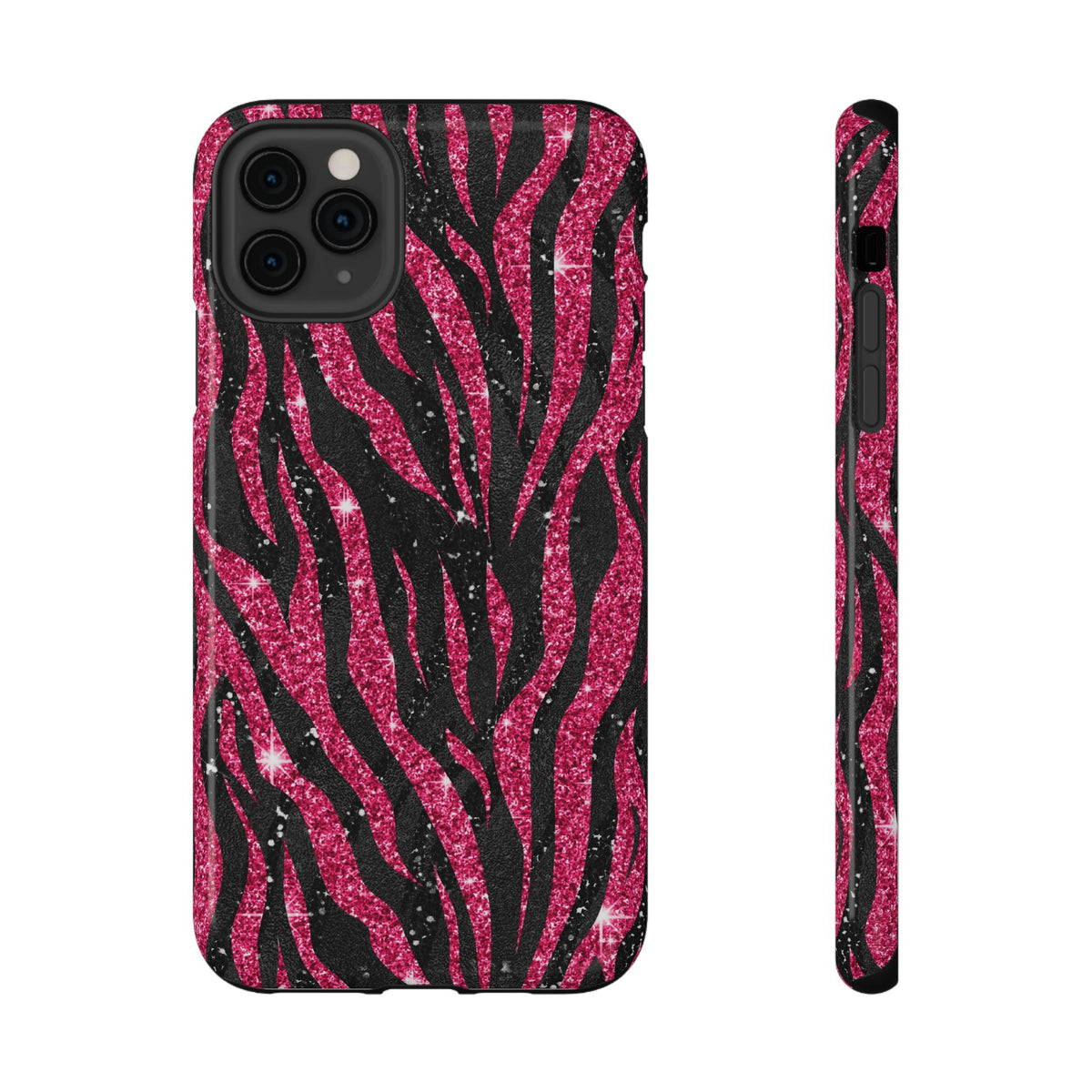 Pink Glitter Zebra protective phone case for iPhone 11 Pro Max, glossy finish