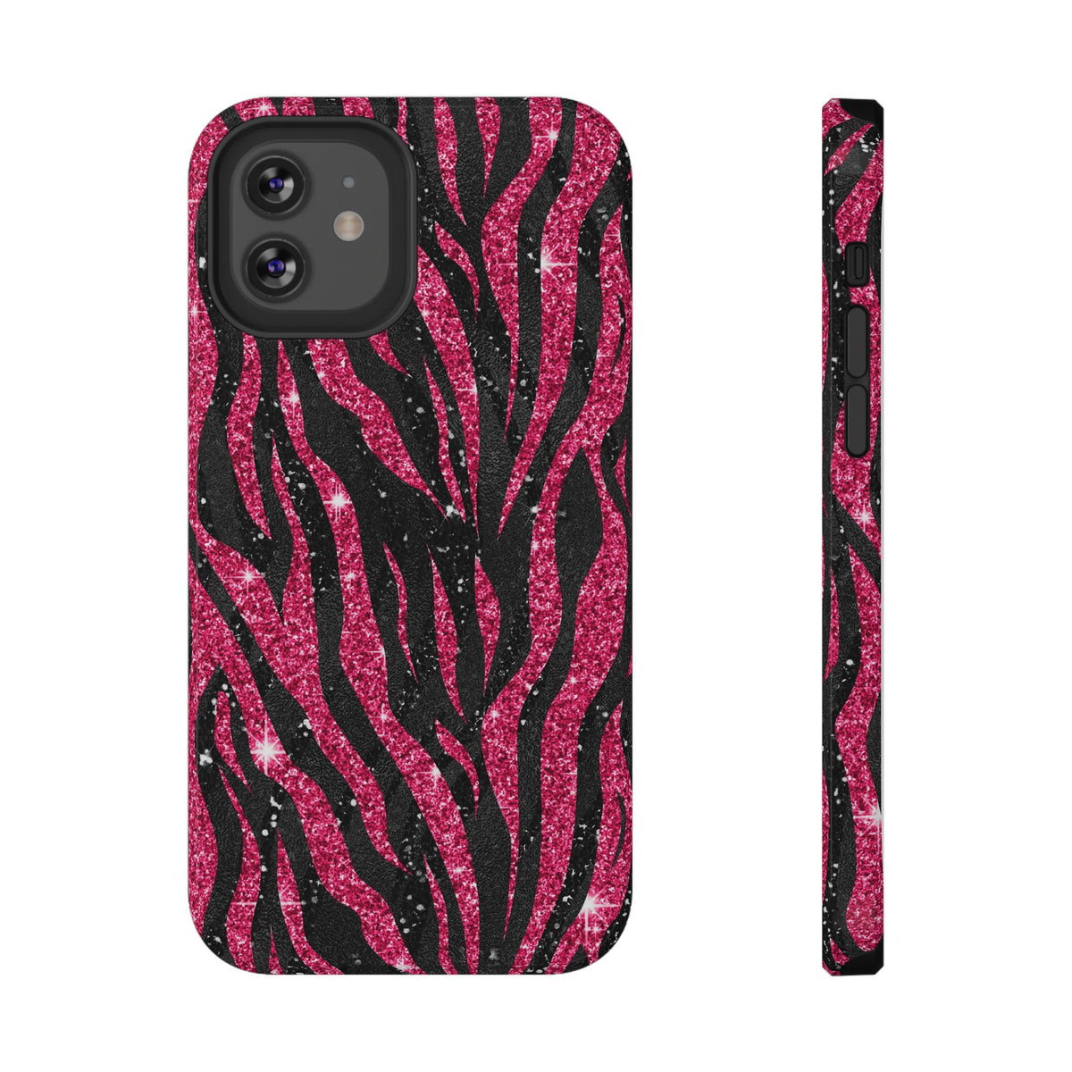Pink Glitter Zebra protective phone case for iPhone 12, glossy finish