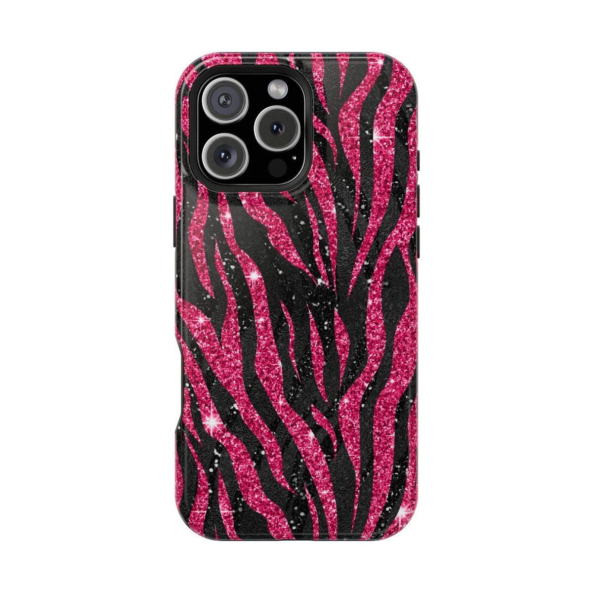 Pink Glitter Zebra MagSafe case for iPhone 16 Pro Max, glossy finish