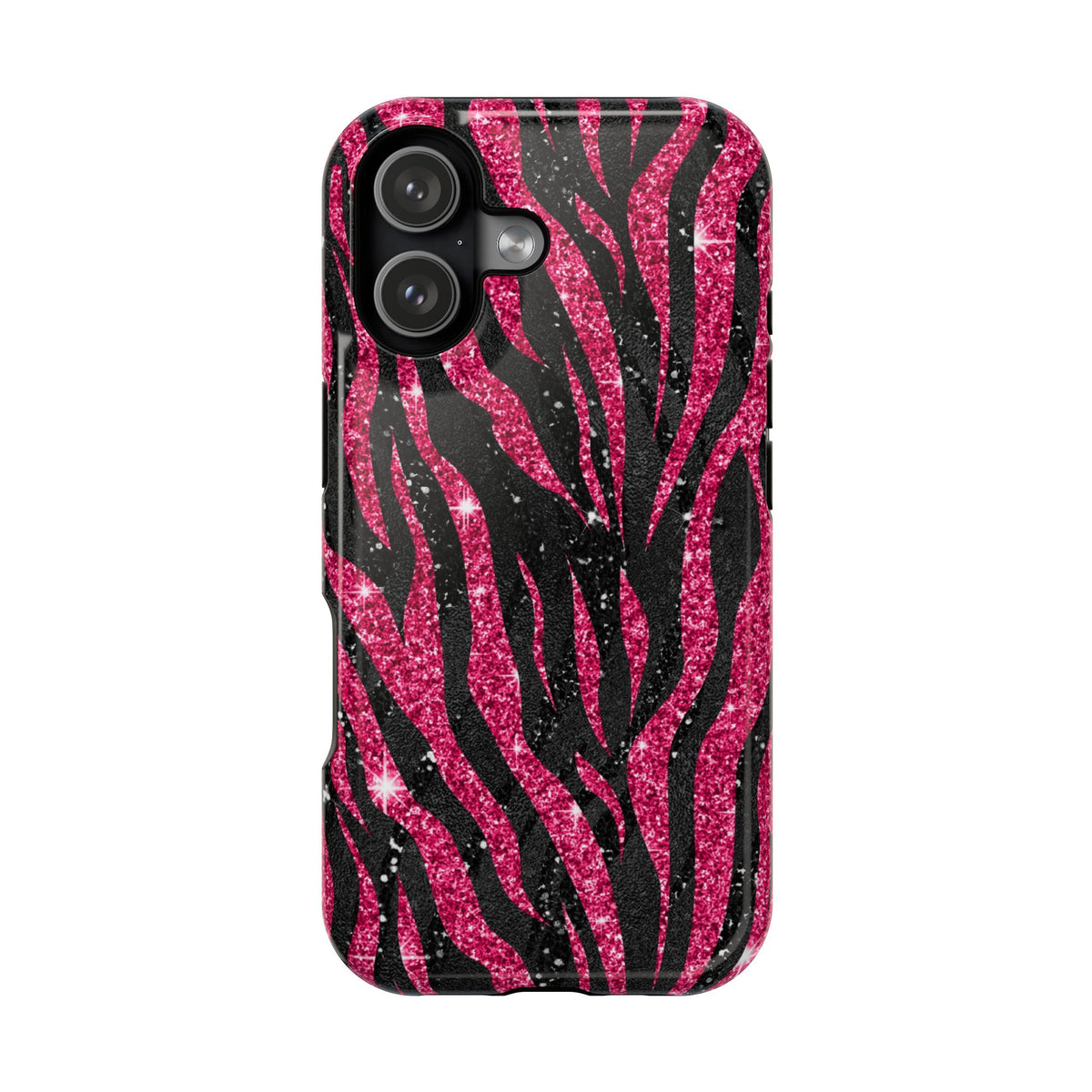 Pink Glitter Zebra MagSafe case for iPhone 17, glossy finish