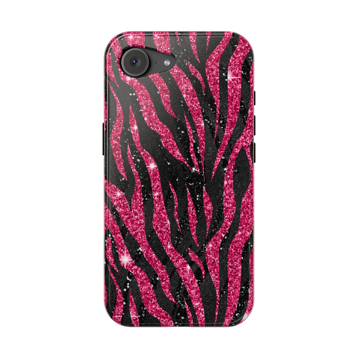 Pink Glitter Zebra MagSafe case for iPhone 16e, glossy finish