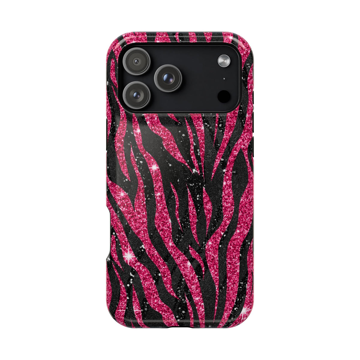 Pink Glitter Zebra MagSafe case for iPhone 18 Pro Max, glossy finish