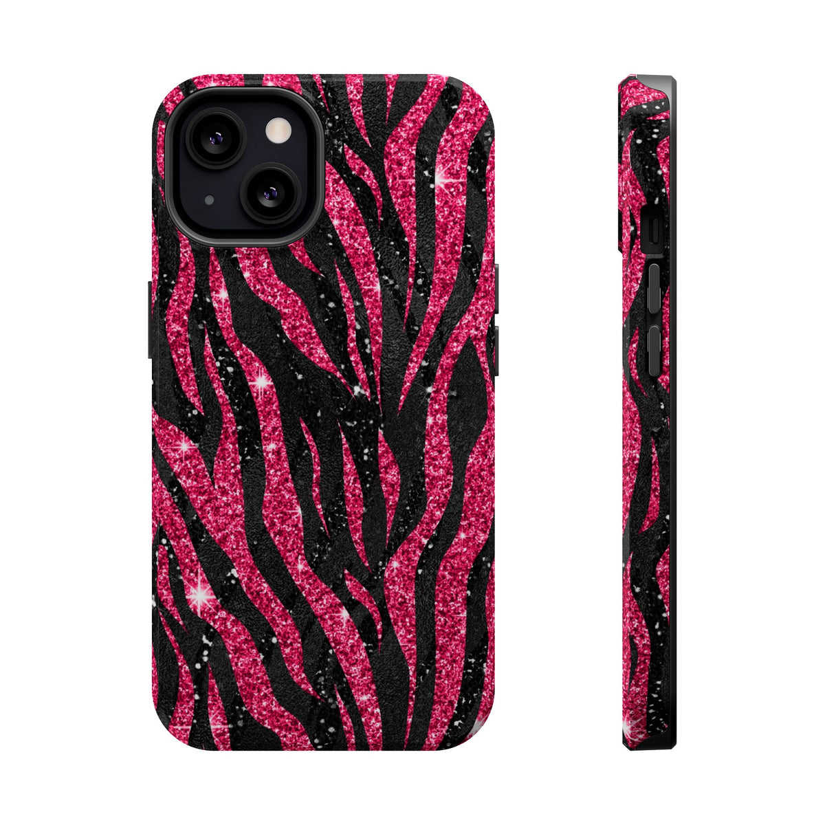 Pink Glitter Zebra MagSafe case for iPhone 13, glossy finish