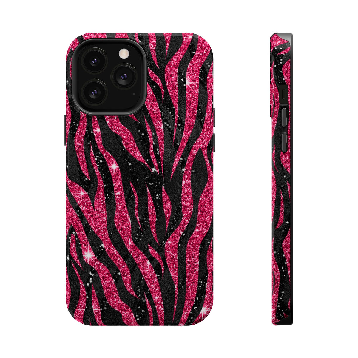Pink Glitter Zebra MagSafe case for iPhone 13 Pro Max, glossy finish
