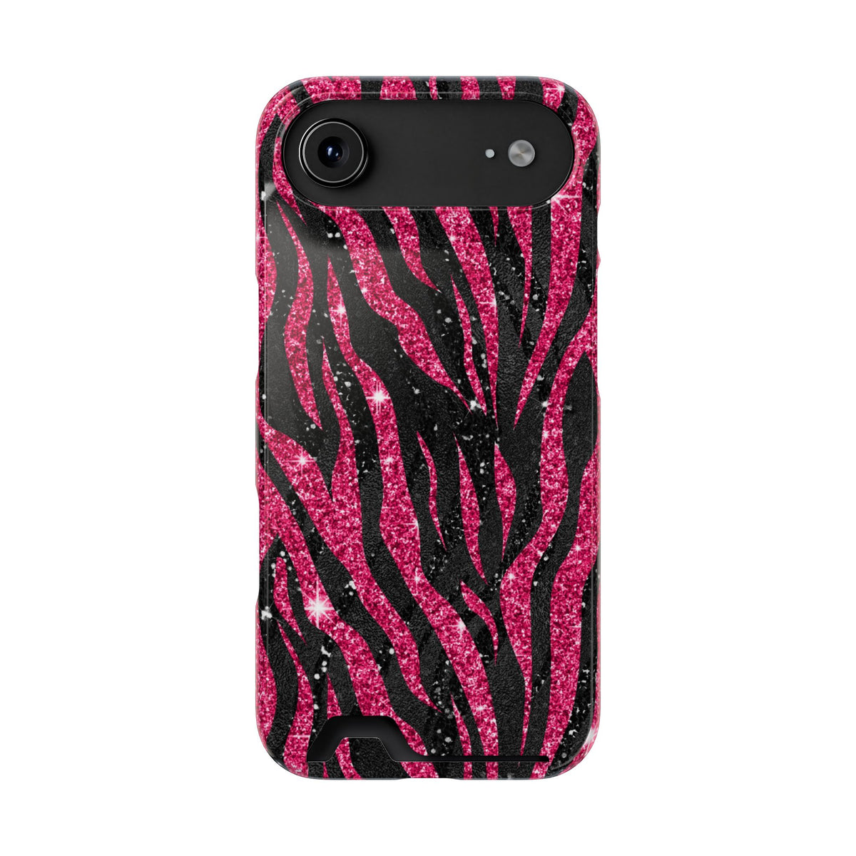 Pink Glitter Zebra phone case with card holder for iPhone 17 Air, glossy finish