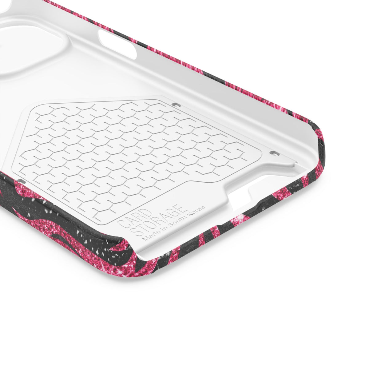 Pink Glitter Zebra phone case with card holder for iPhone 13, glossy finish