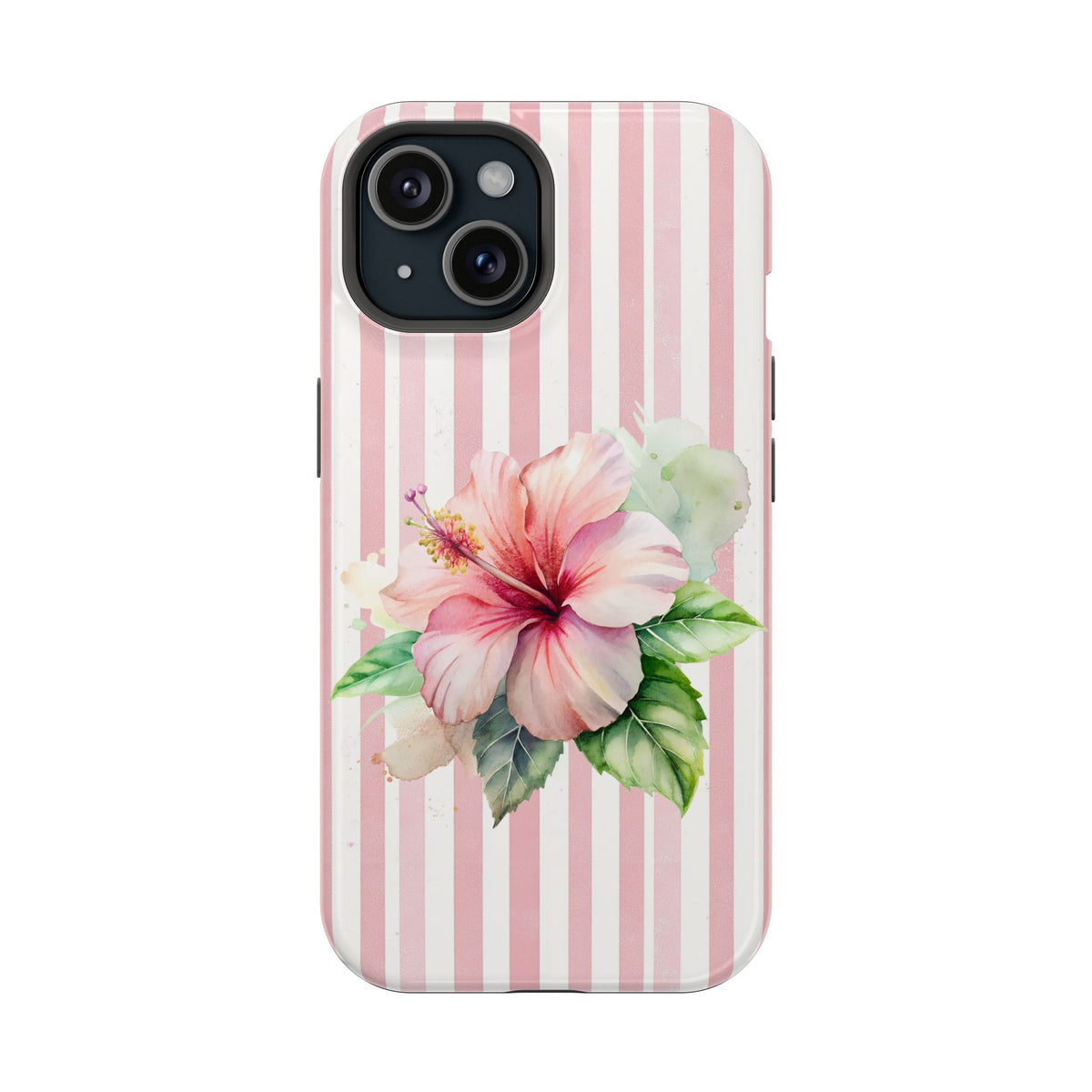 Pink Hibiscus protective phone case for iPhone 15, glossy finish