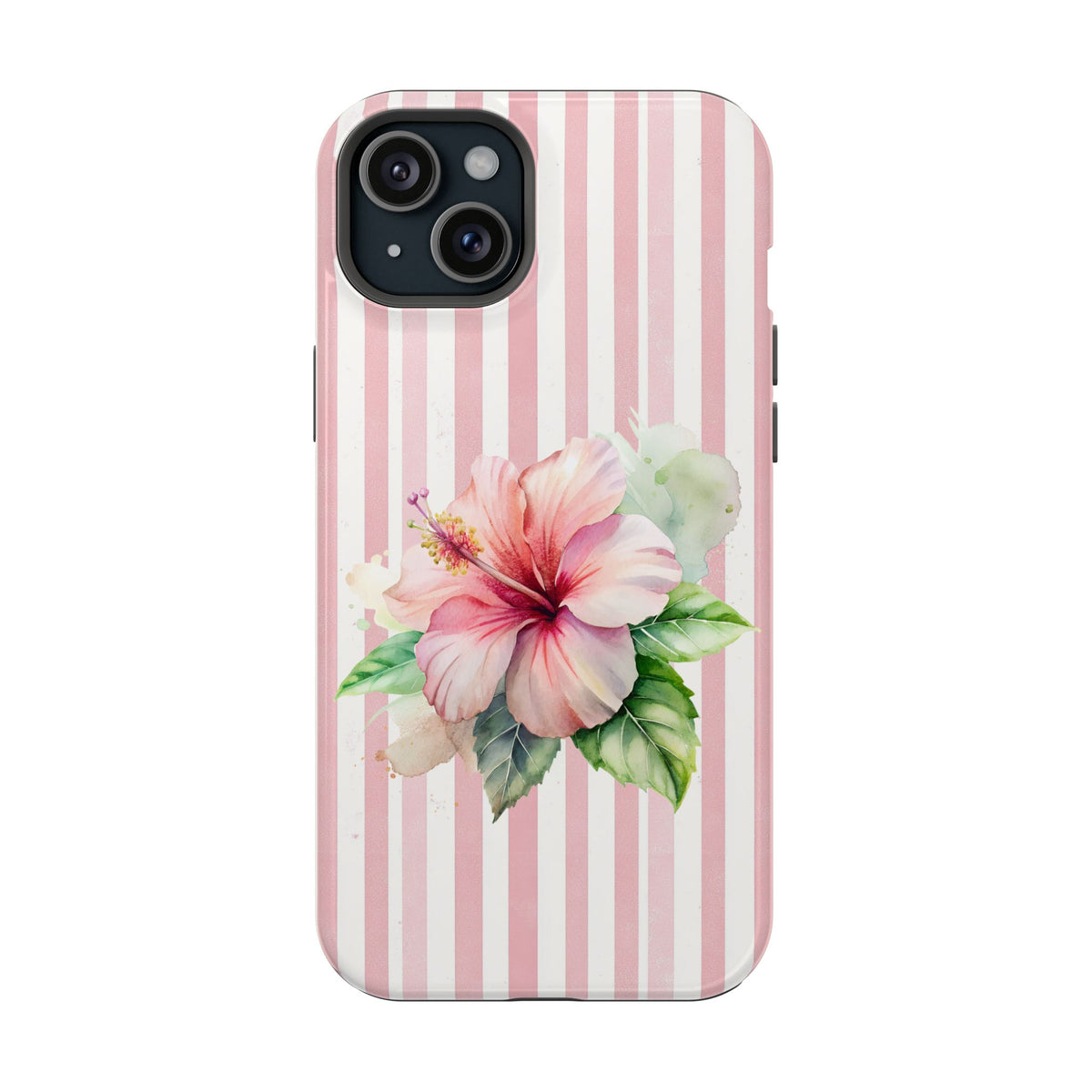 Pink Hibiscus protective phone case for iPhone 15 Plus, glossy finish