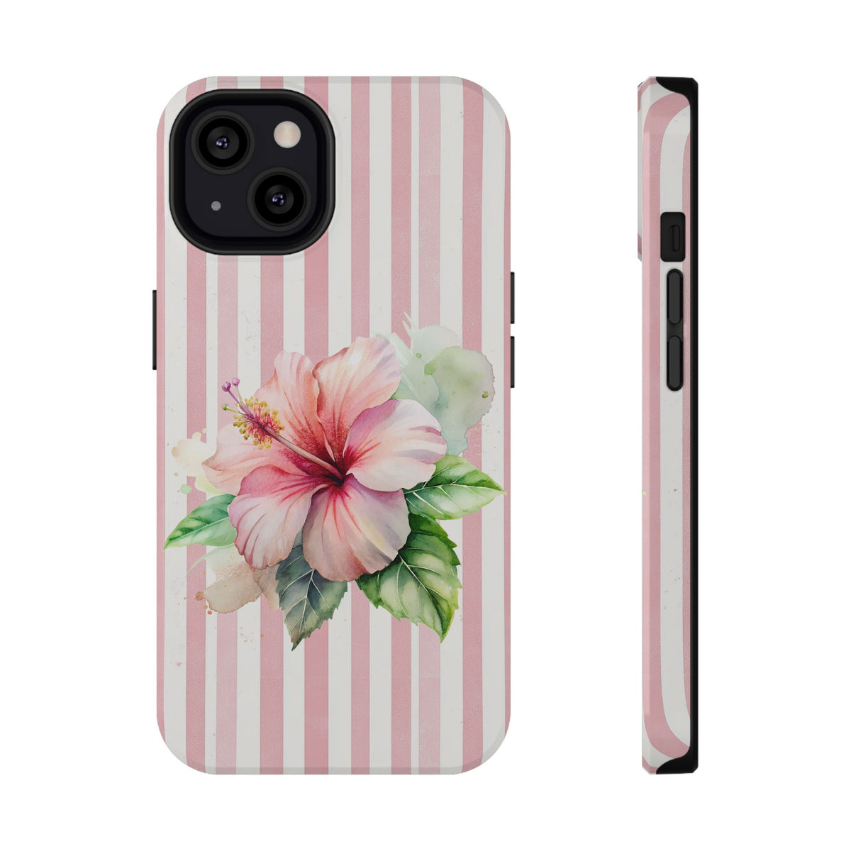 Pink Hibiscus protective phone case for iPhone 13, glossy finish