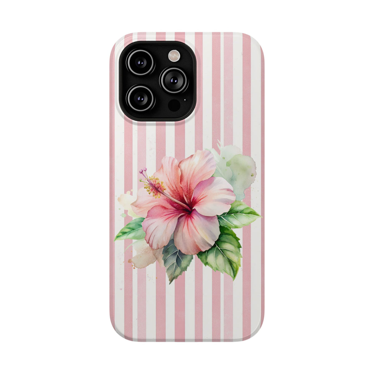 Pink Hibiscus protective phone case for iPhone 14 Pro Max, glossy finish