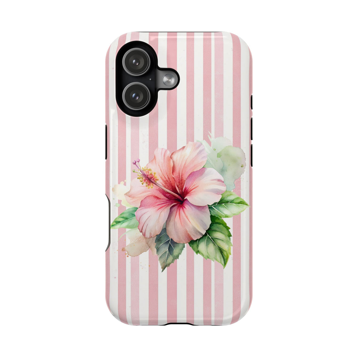 Pink Hibiscus protective phone case for iPhone 17, glossy finish