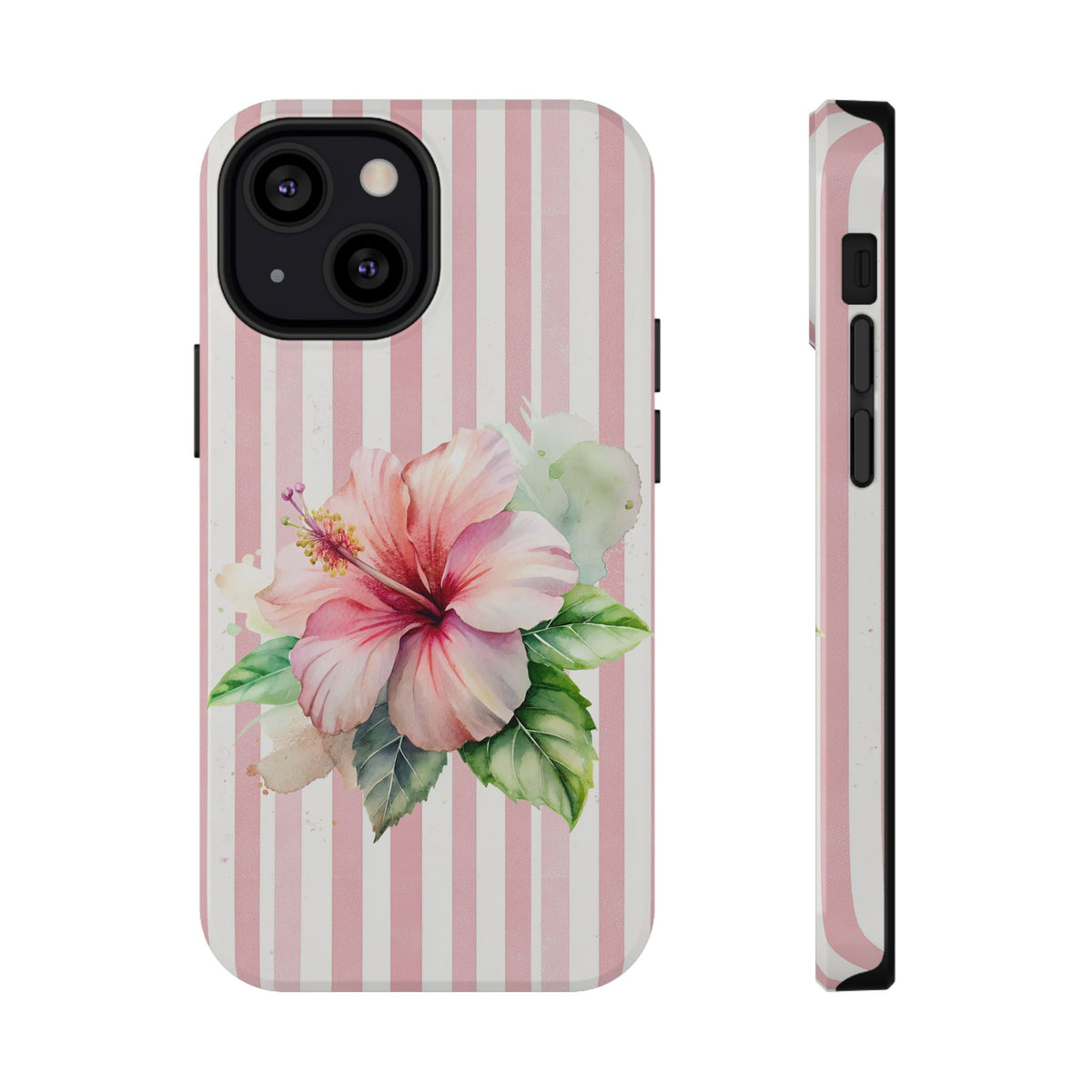 Pink Hibiscus protective phone case for iPhone 13 Mini, glossy finish