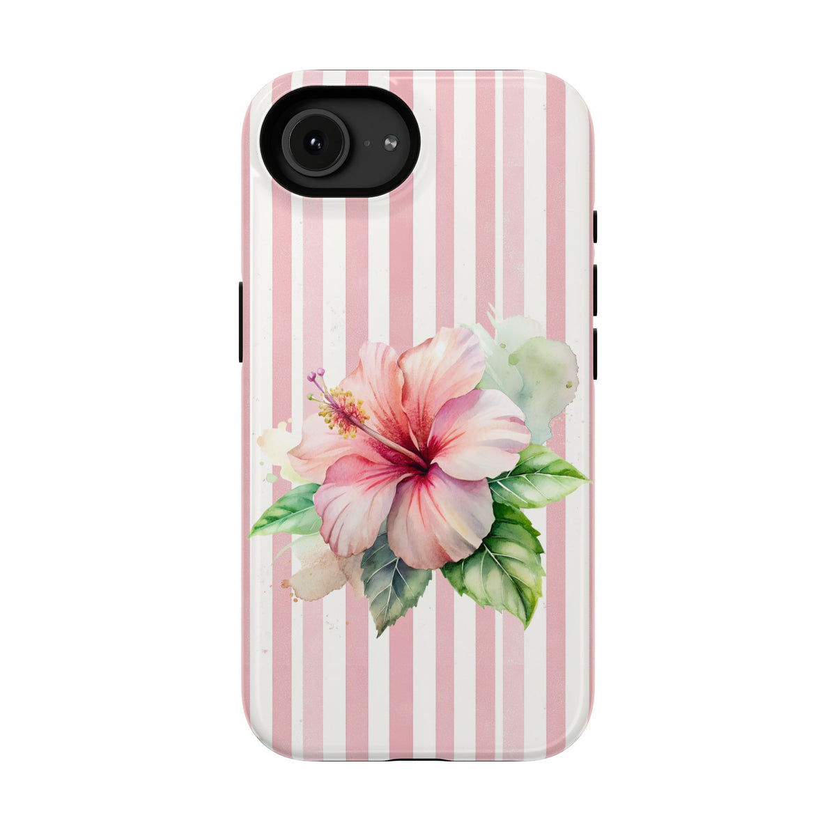 Pink Hibiscus protective phone case for iPhone 16e, glossy finish