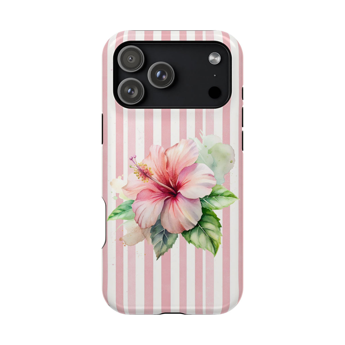 Pink Hibiscus protective phone case for iPhone 18 Pro Max, glossy finish