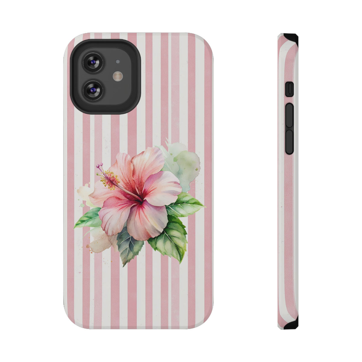 Pink Hibiscus protective phone case for iPhone 12, glossy finish