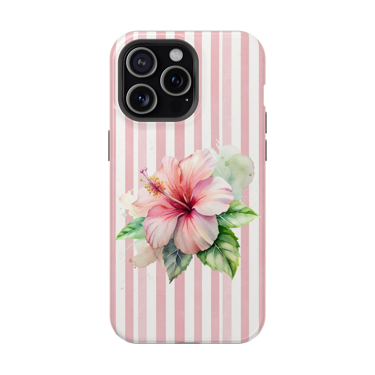 Pink Hibiscus MagSafe case for iPhone 15 Pro Max, glossy finish