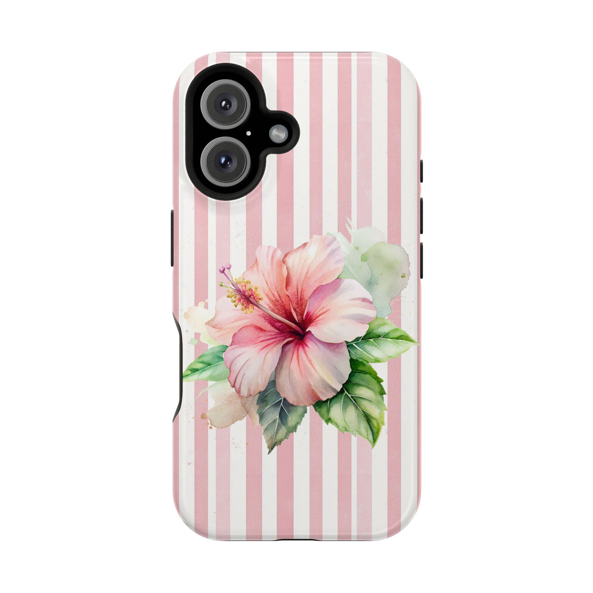 Pink Hibiscus MagSafe case for iPhone 16, glossy finish
