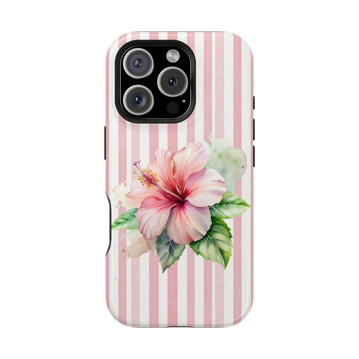 Pink Hibiscus MagSafe case for iPhone 16 Pro, glossy finish