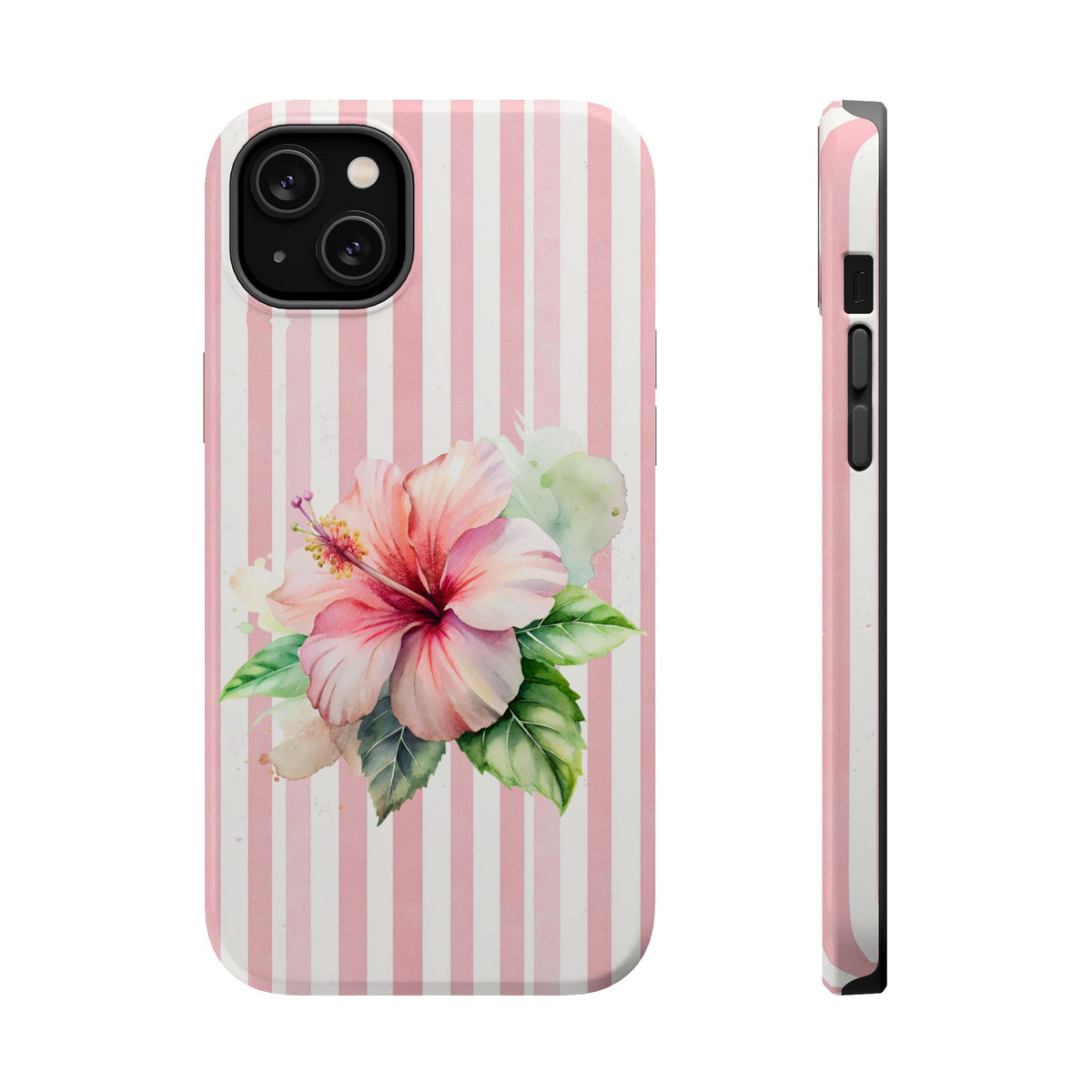 Pink Hibiscus MagSafe case for iPhone 14 Plus, glossy finish