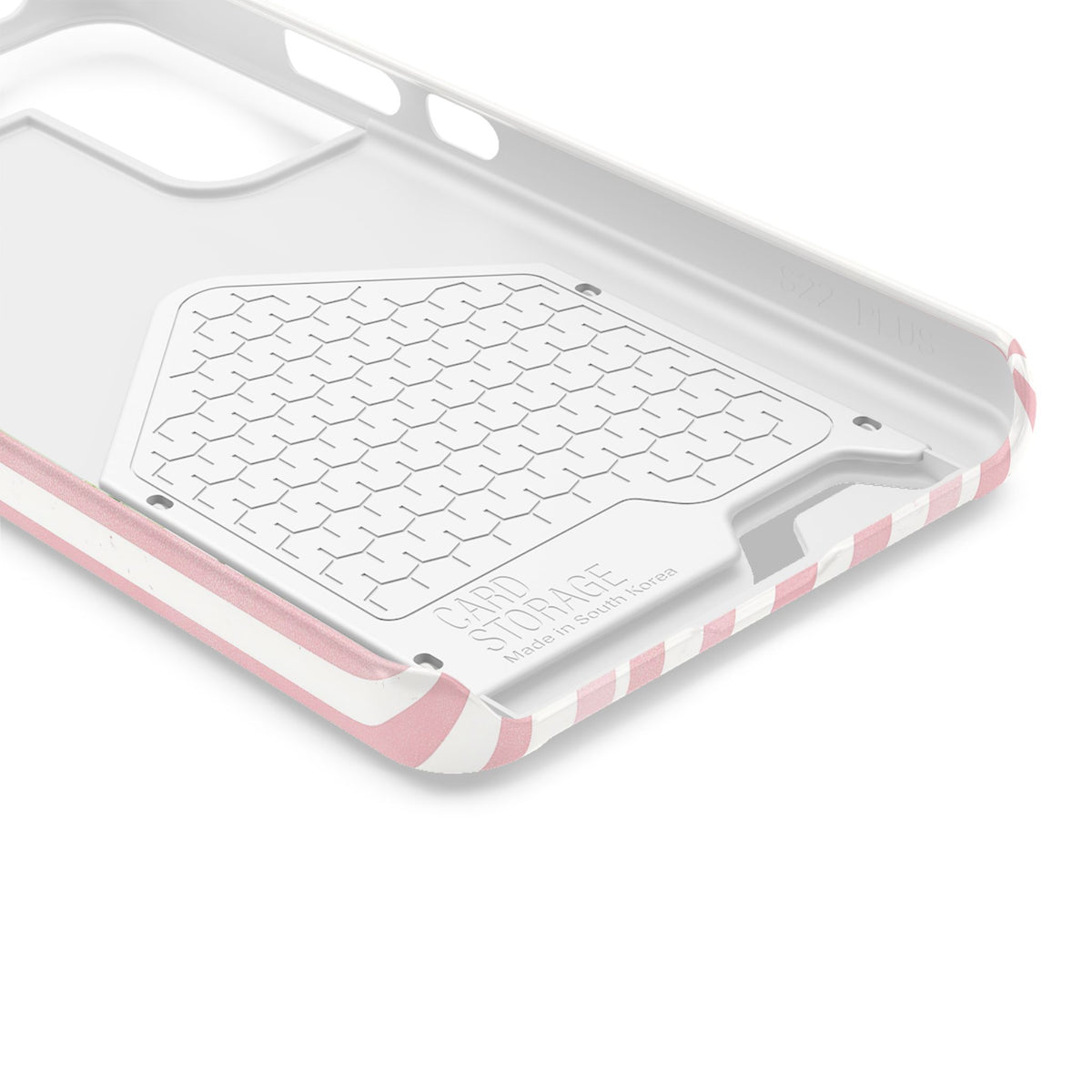 Pink Hibiscus phone case with card holder, close-up of the inside