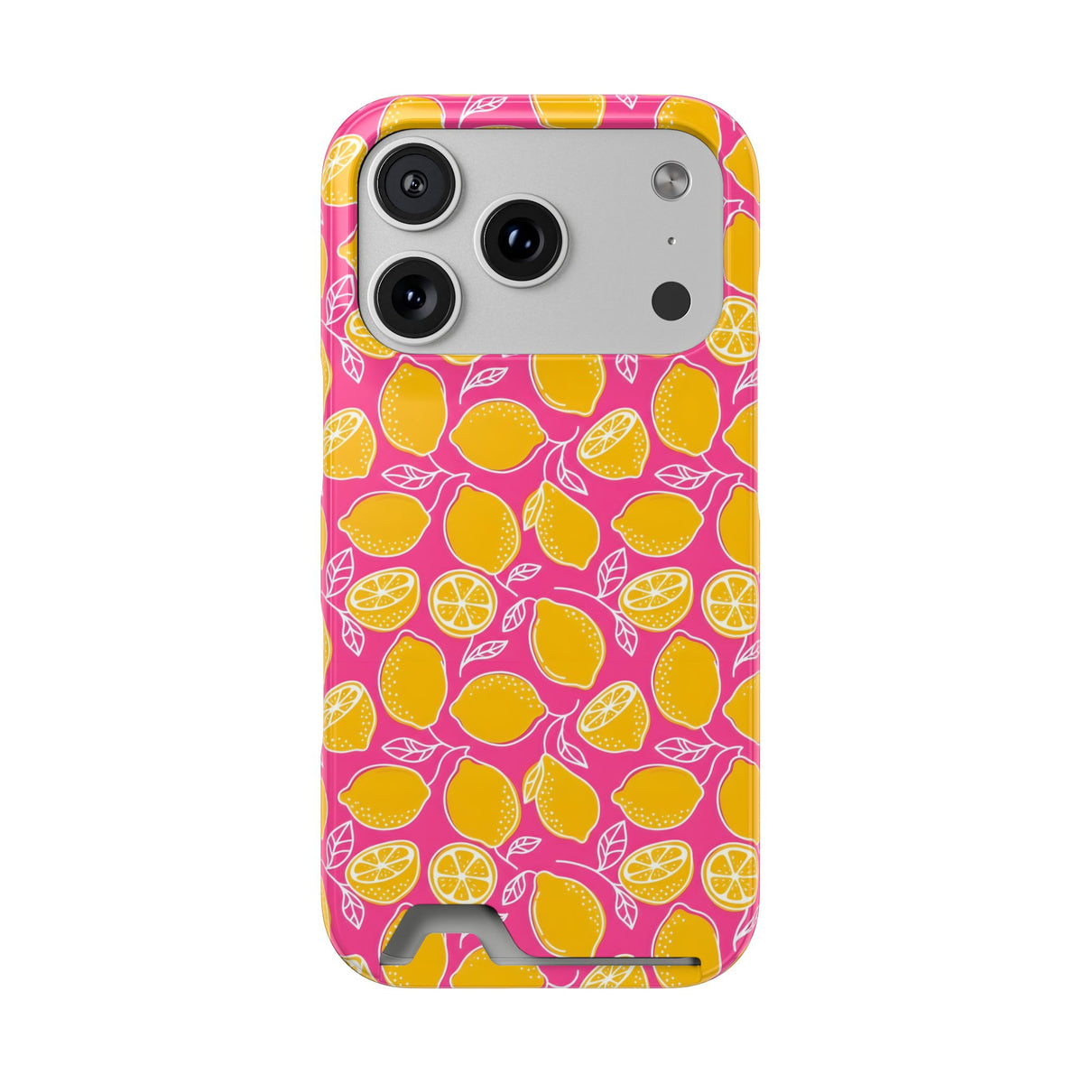 Pink Lemonade phone case with card holder for iPhone 17 Pro, glossy finish