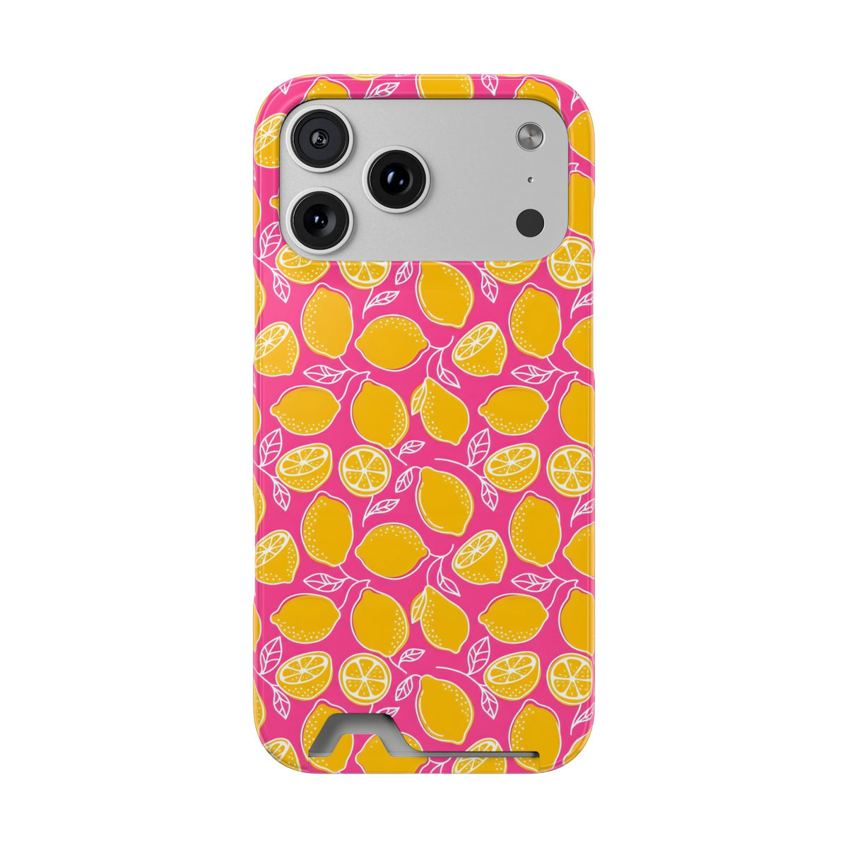 Pink Lemonade phone case with card holder for iPhone 17 Pro Max, glossy finish