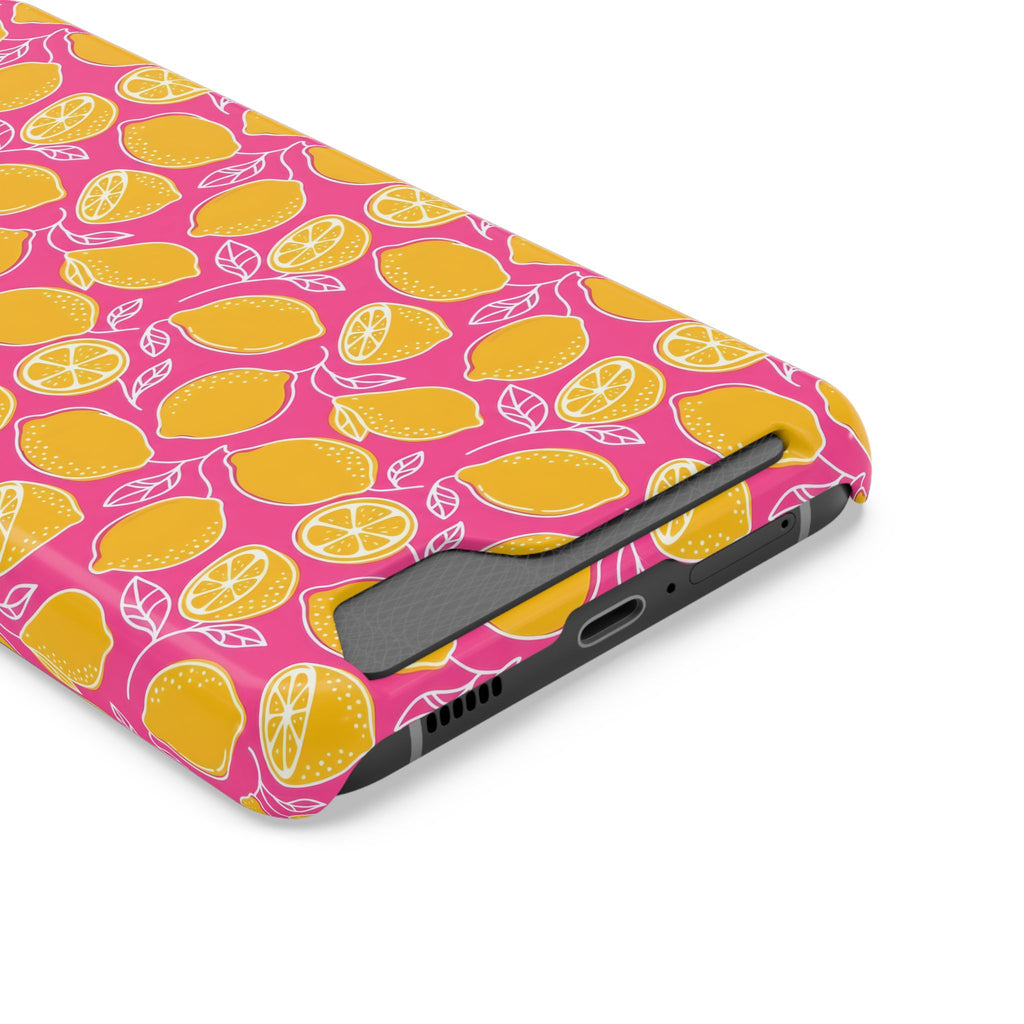 Pink Lemonade phone case with card holder, close-up of the card slot