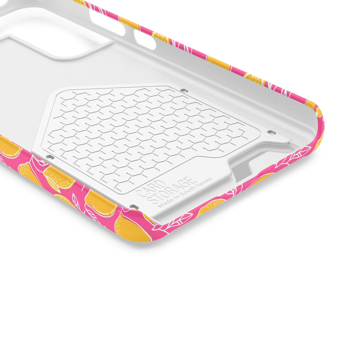 Pink Lemonade phone case with card holder, close-up of the inside