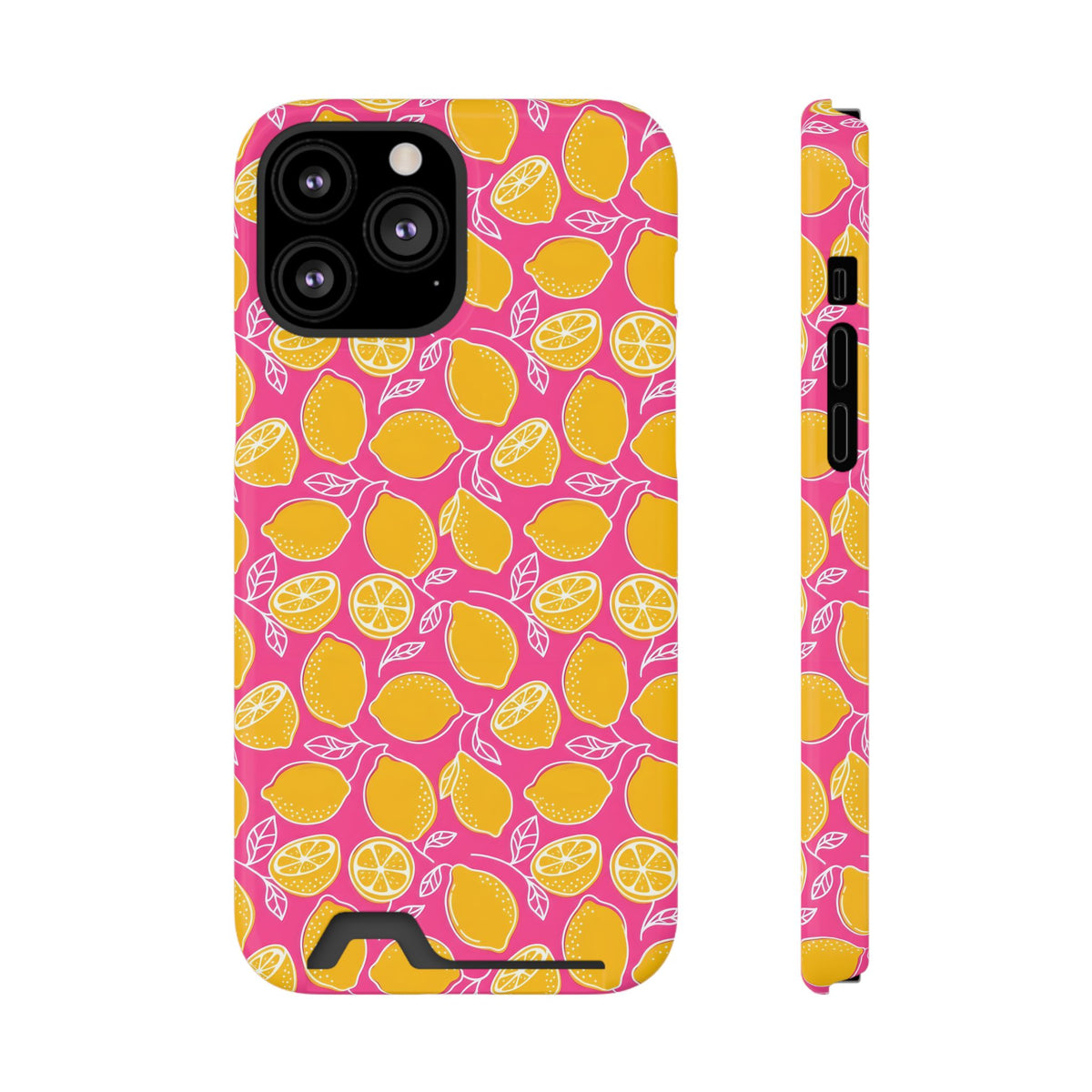 Pink Lemonade phone case with card holder for iPhone 13 Pro Max, glossy finish