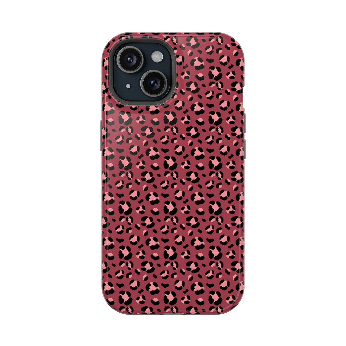 Pink Leopard protective phone case for iPhone 15, glossy finish