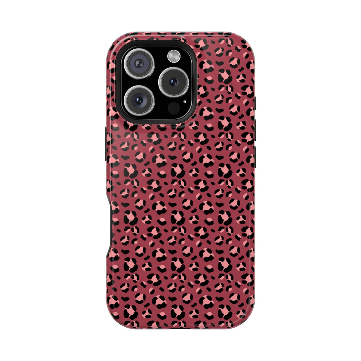 Pink Leopard protective phone case for iPhone 16 Pro, glossy finish