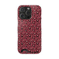 Pink Leopard phone case with card holder for iPhone 16 Pro, glossy finish
