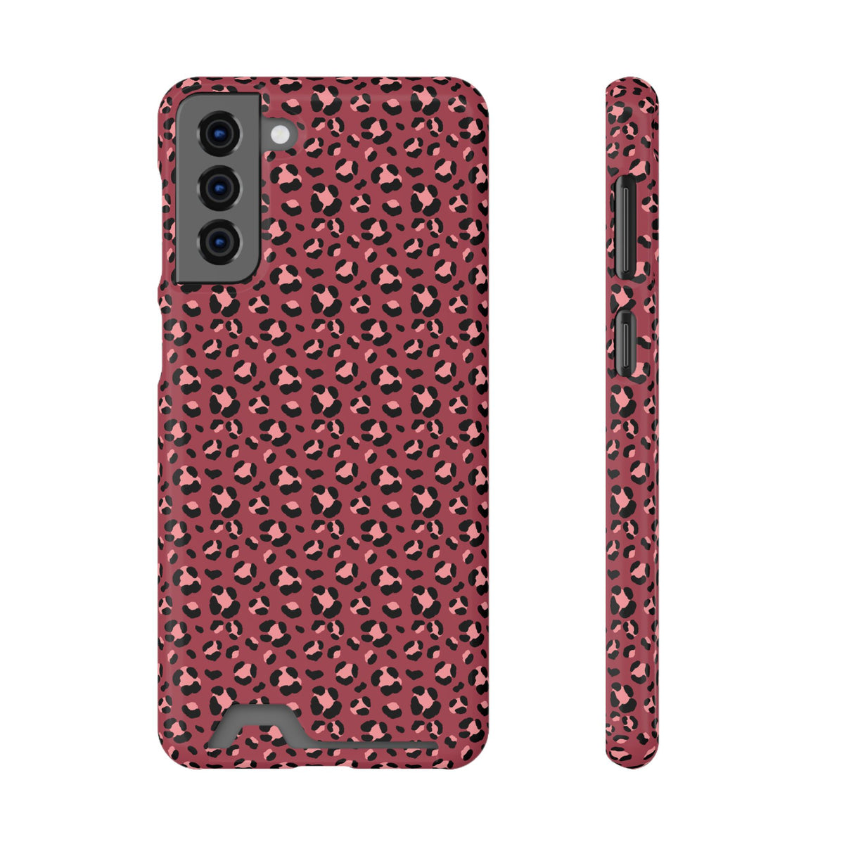 Pink Leopard phone case with card holder for Samsung Galaxy S21 Plus, glossy finish