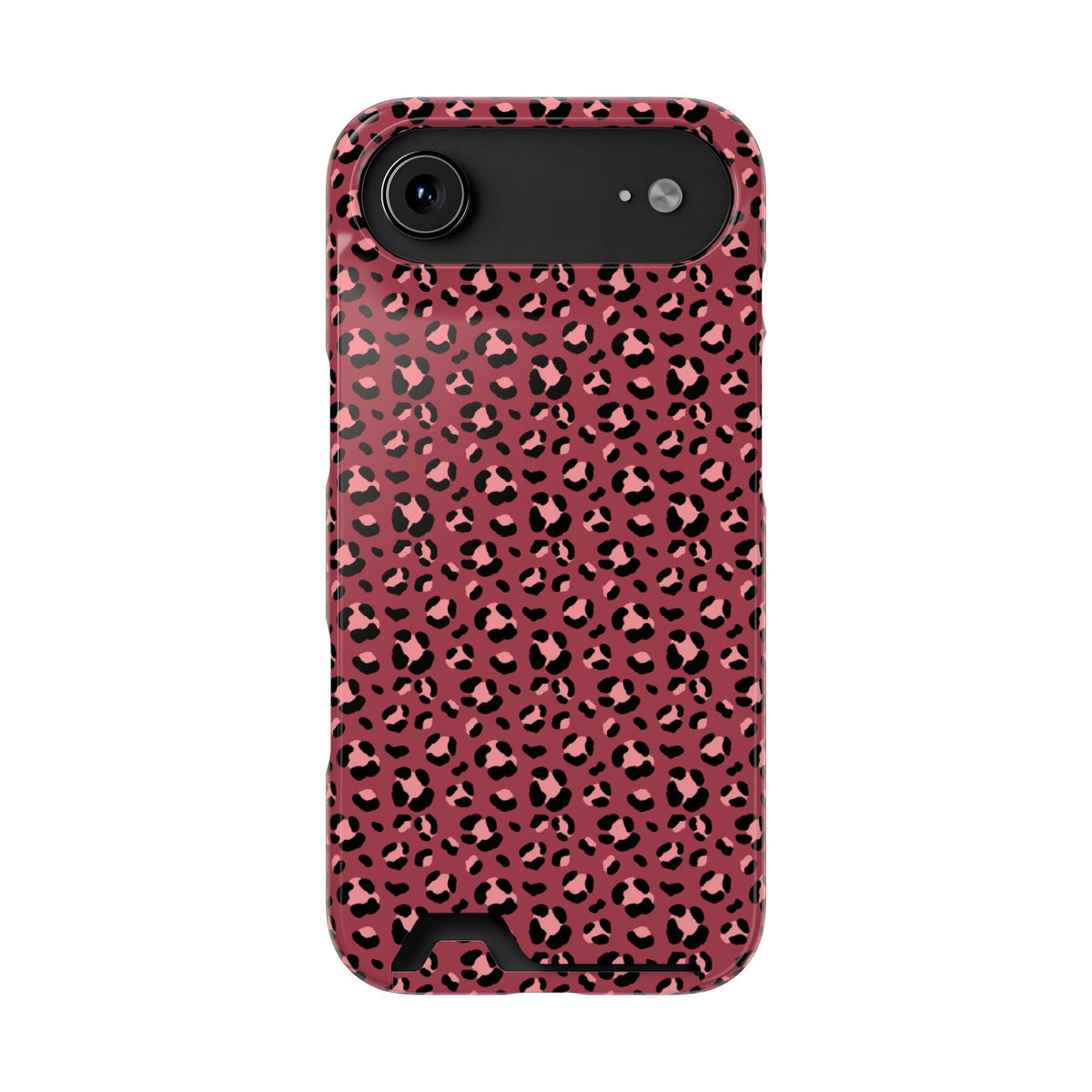 Pink Leopard phone case with card holder for iPhone 17 Air, glossy finish