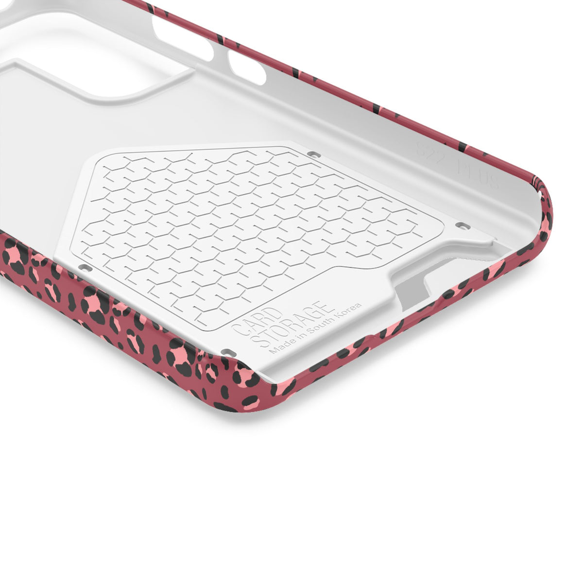 Pink Leopard phone case with card holder, close-up of the inside