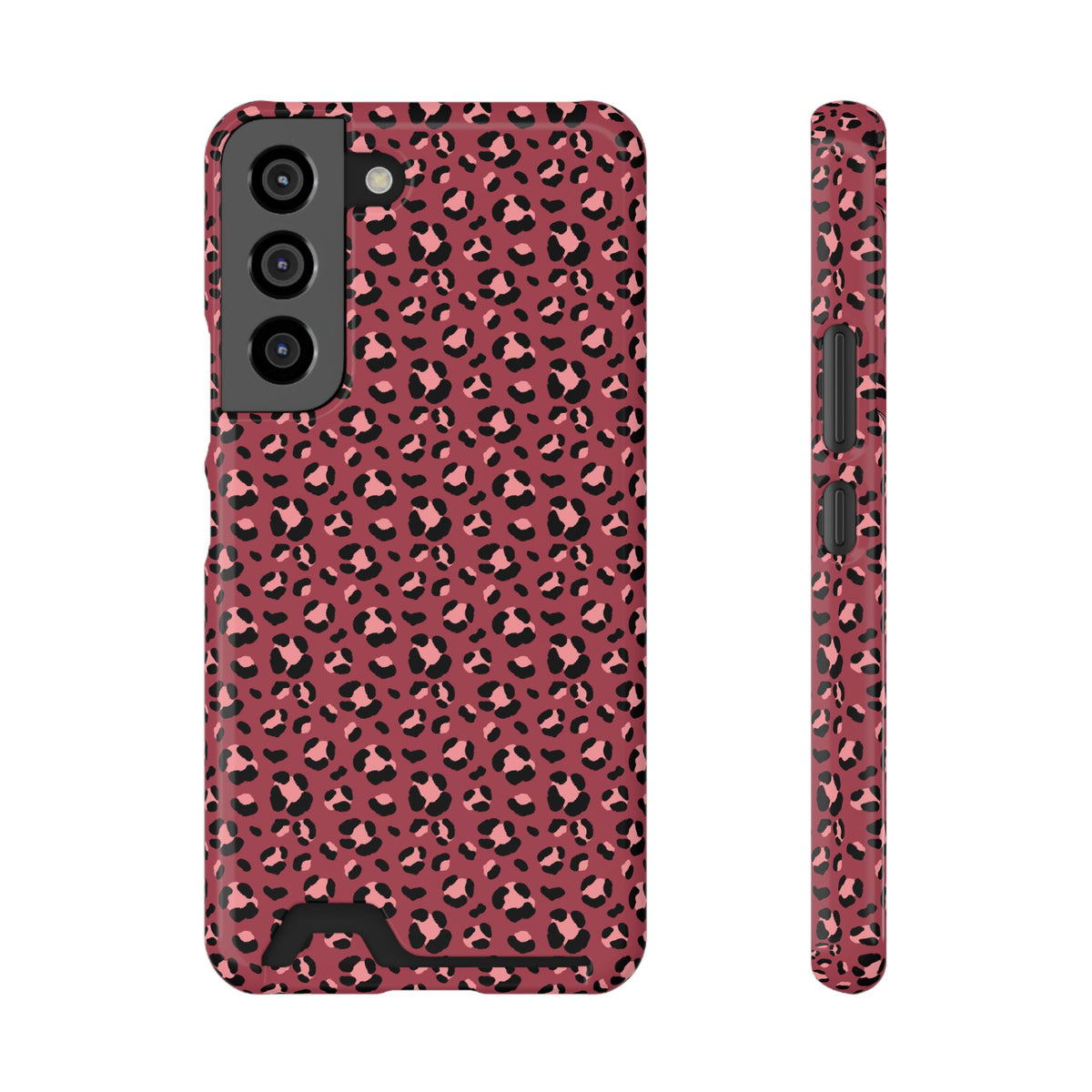 Pink Leopard phone case with card holder for Samsung Galaxy S22, glossy finish