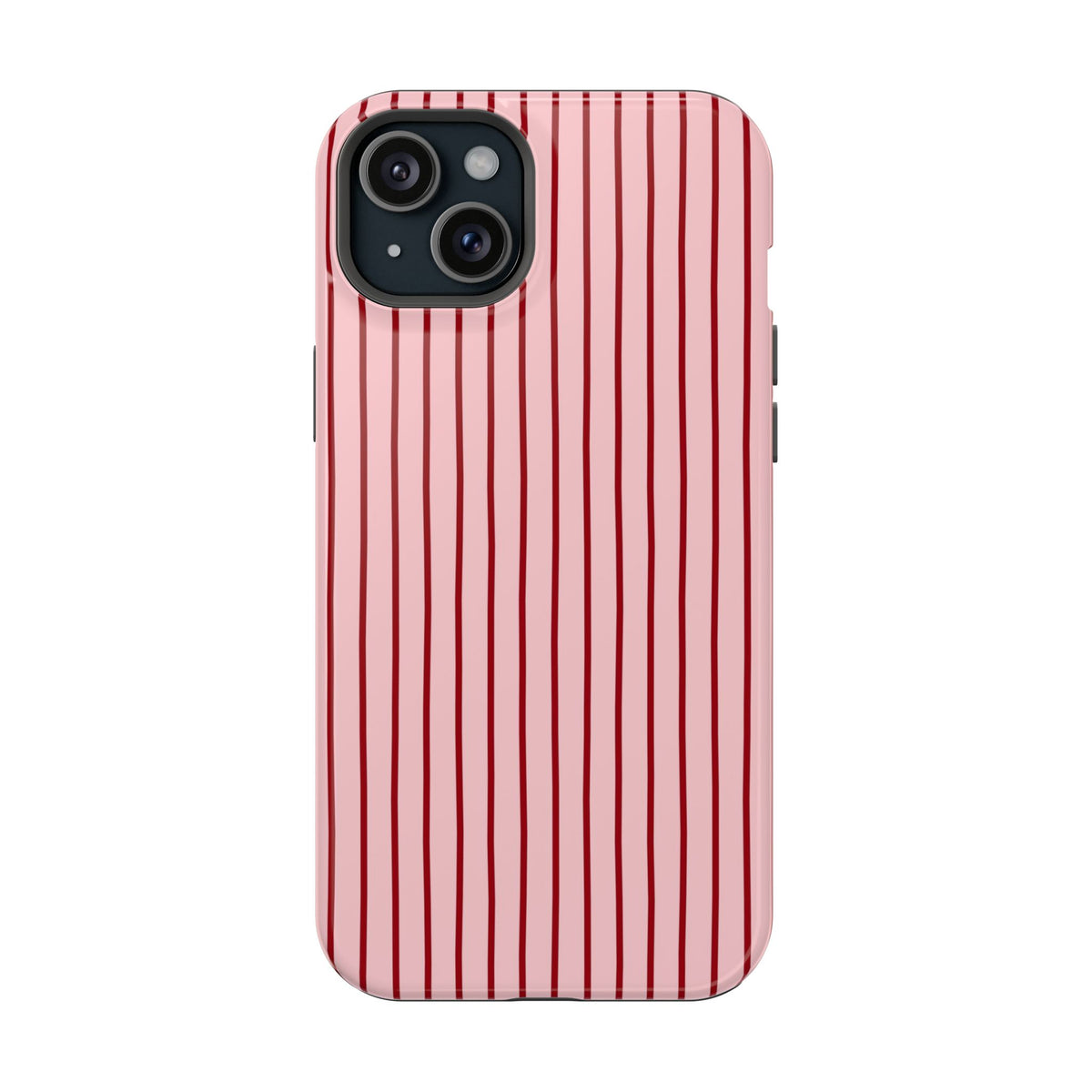 Pink Pinstripe protective phone case for iPhone 15 Plus, glossy finish
