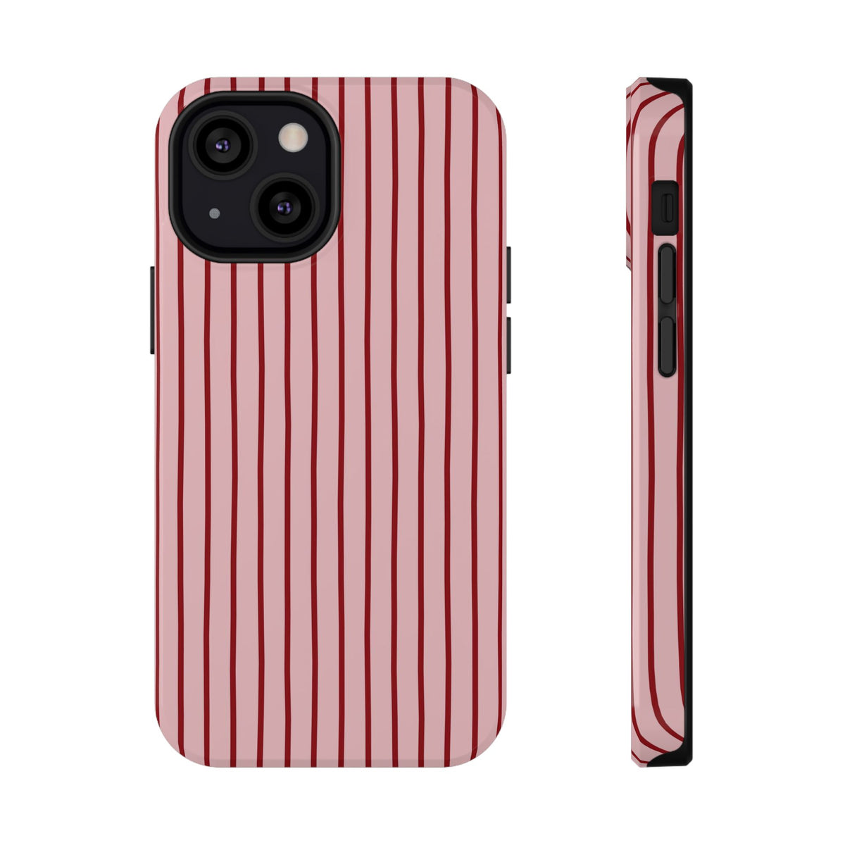 Pink Pinstripe protective phone case for iPhone 13 Mini, glossy finish