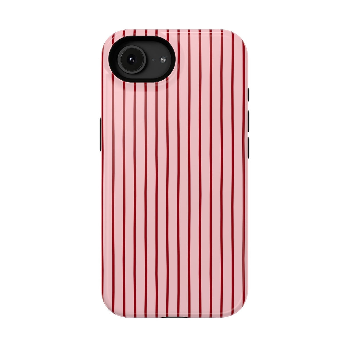 Pink Pinstripe protective phone case for iPhone 16e, glossy finish